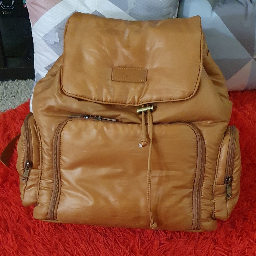 Caramel Vegan Leather Padded Camera Backpack Cheeky Lime